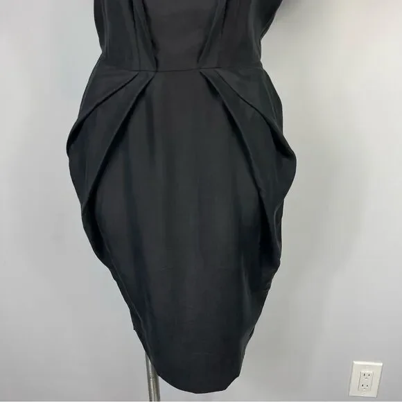 & Other Stories Black 100% Silk Hourglass Pinup Goth Midi Dress Pockets 36 S 4 - Picture 7 of 16